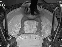Mature wife gets caught cheating in a hotel jacuzzi by a security guard