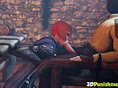 3D animated redhead MILF gives oral pleasure to emperor's large penis