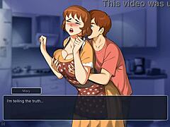 Stiefmoeder en dochter verleiden familieman in Hentai-video