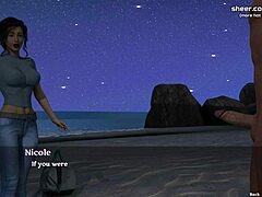 Isteri curang dengan payudara besar dan punggung berlekuk mendapat creampie oleh kekasih yang lebih muda di pantai dalam animasi 3D yang panas