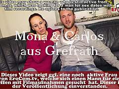 Amateur couple filming themselves during casting with mature German woman