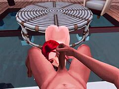 En stygg sjöjungfru ger en djup hals avsugning till en stor svart kuk i en anime hentai cosplay-video