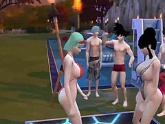 Dragon Ball порно епизод 45: MILF и мащеха тройка с извратени съпруги и изневеряващи съпрузи в оргия на басейн парти