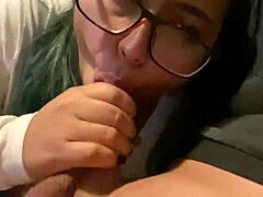 Stepmom gives a passionate blowjob and receives cum in her mouth