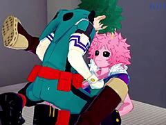 Izuku Midoriya genießt einen intensiven Dreier mit Mina Ashido und Momo Yaoyorozu in My Hero Academia Hentai