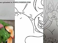 Fett hentai-mädchen mit großen titten masturbiert mann und kaninchen in dampfendem video