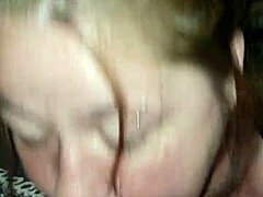 Deepthroat action and a cumshot galore with a white MILF