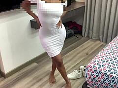 Latina stepson reveals his big ass and huge tits in tight dress