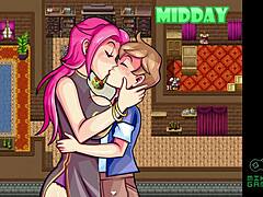 Pornó játék mostohalány és MILF nagy mellekkel és rózsaszín hajjal